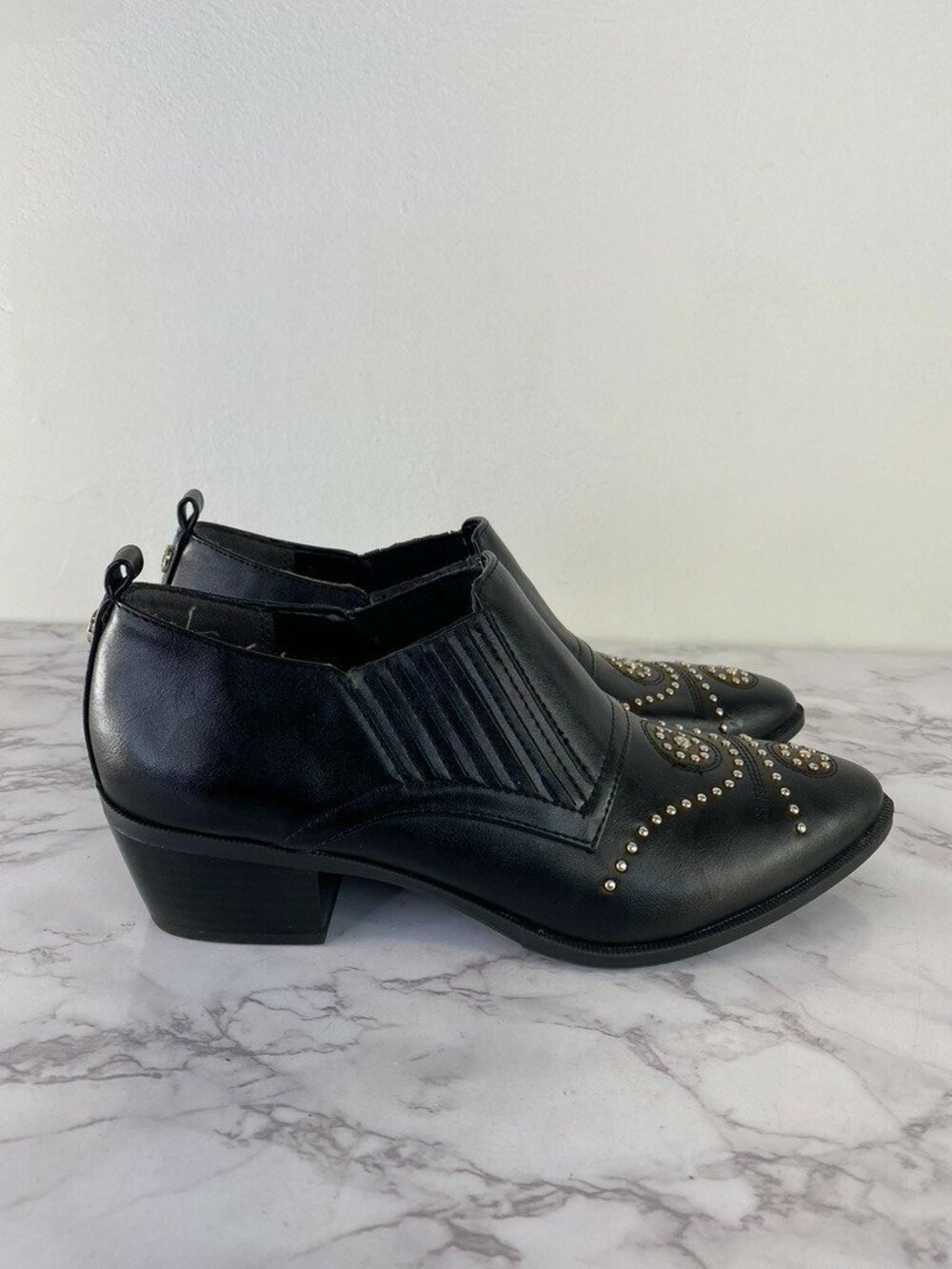 Circus By Sam Edelman Cowboy Faux Leather Black Booties Sz 6